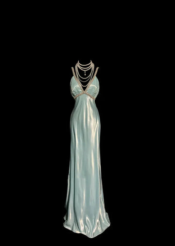 Vintage Sheath Straps Light Sky Blue 90s Long Prom Dresses Party Dress 20th Birthday Outfits Graduation Dresses HZ1023